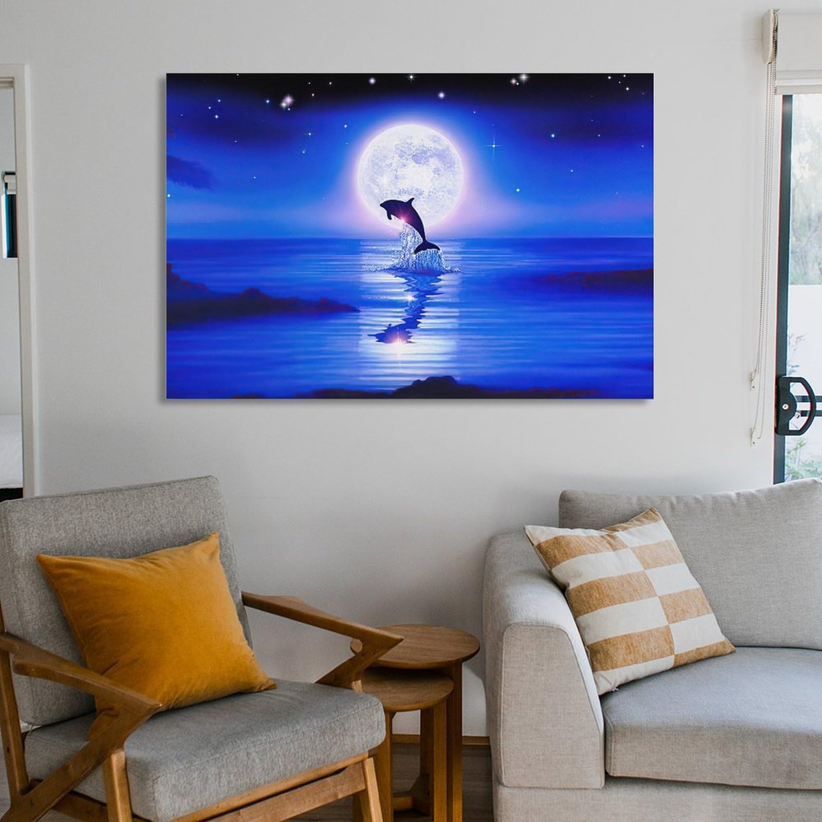 壁飾り アートパネル 100cm×25cm 青い海 Amazon.co.jp: 青い海 クリスチャン・ラッセン 海の眺め イルカ 月光